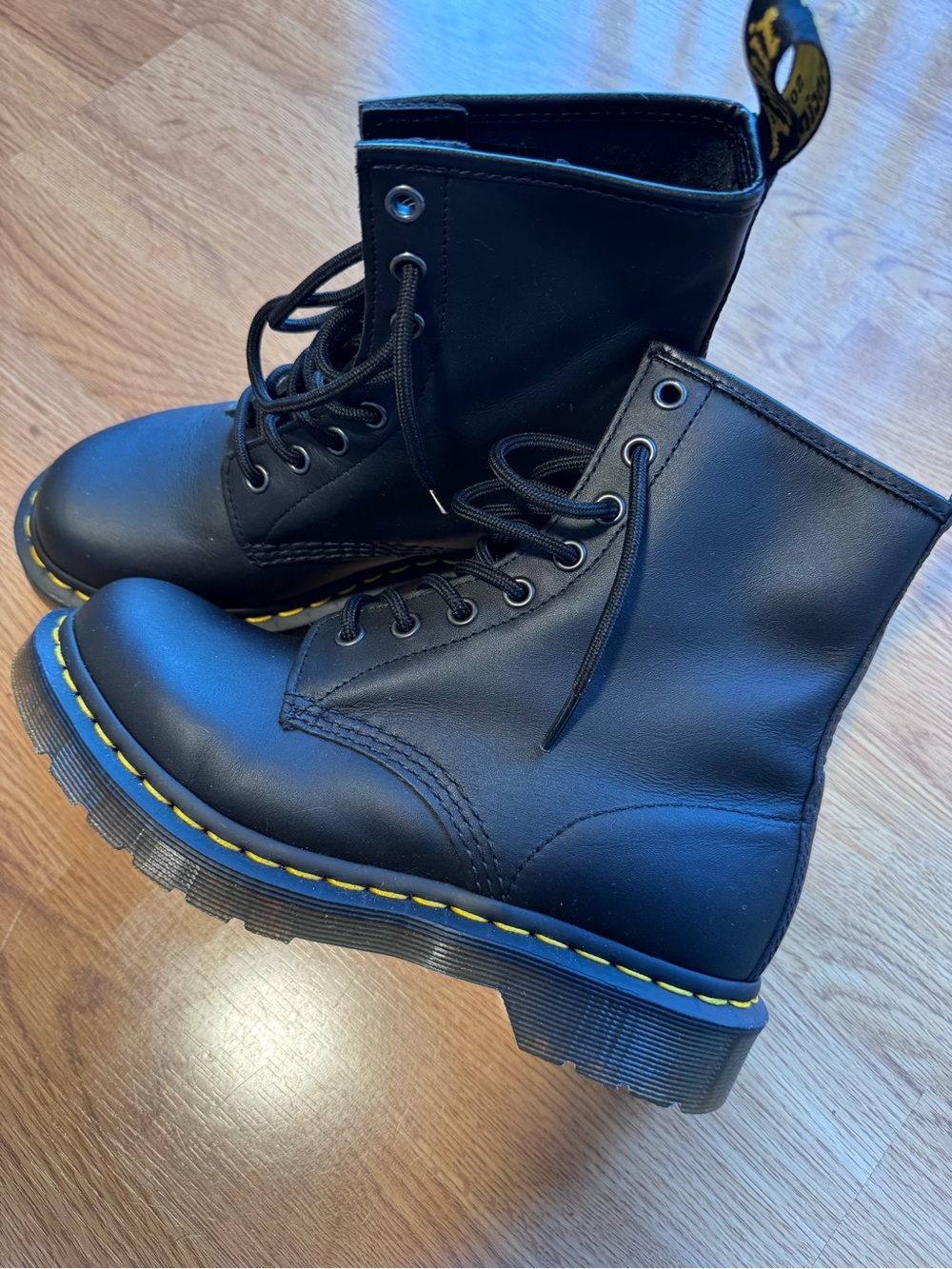 Dr. Martens Black Lace-Up Boots with Yellow Stitching